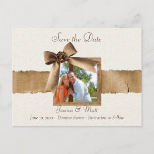 Cartão Postal Rustic Burlap Photo Save the Date Postcard