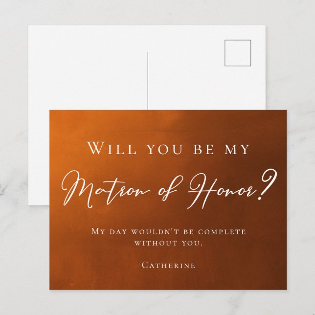 Cartão Postal Rustic Burnt Orange Você Será Minha Matriz de Honr (Frente/Verso)