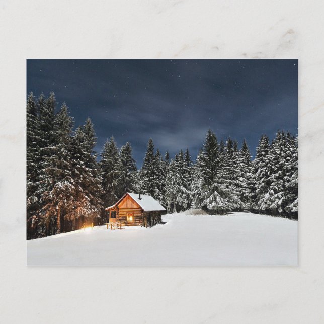 Cartão Postal Rustic Cabin Snow Winter (Frente)