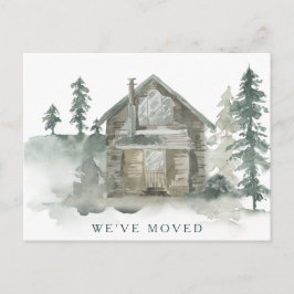 Cartão Postal Rustic Cabin Watercolor Moveu Novo Endereço Domést