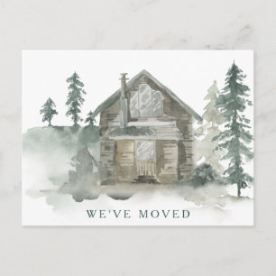 Cartão Postal Rustic Cabin Watercolor Moveu Novo Endereço Domést