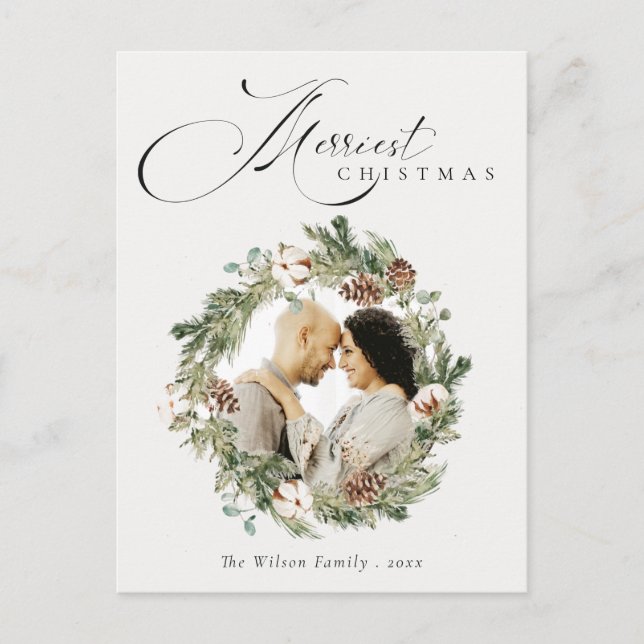 Cartão Postal Rustic Cotton Pine Cone Fora de Natal (Frente)