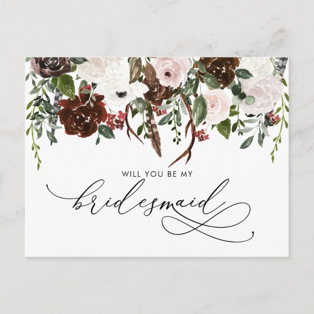 Cartão Postal Rustic Country Floral | Be My Bridesmaid (Frente)