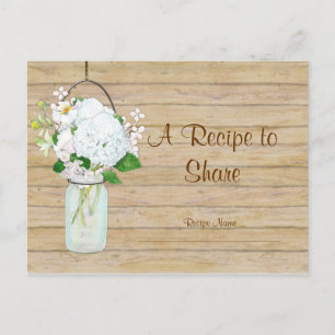 Cartão Postal Rustic Country Mason Jar Flowers White Hydrangeas