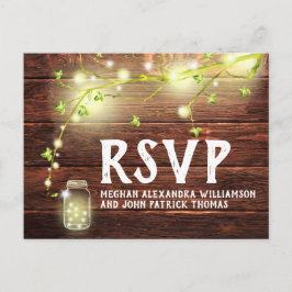 Cartão Postal Rustic Country Wood Mason Jar String Lights RSVP