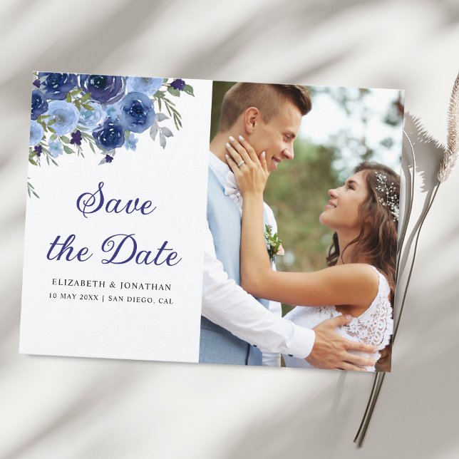 Cartão Postal Rustic Elegance – Boho Navy Flower Wedding (Criador carregado)