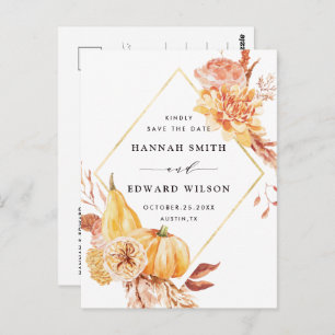 Cartão Postal Rustic Fall Floral Wedding Foto para Salvar a Data