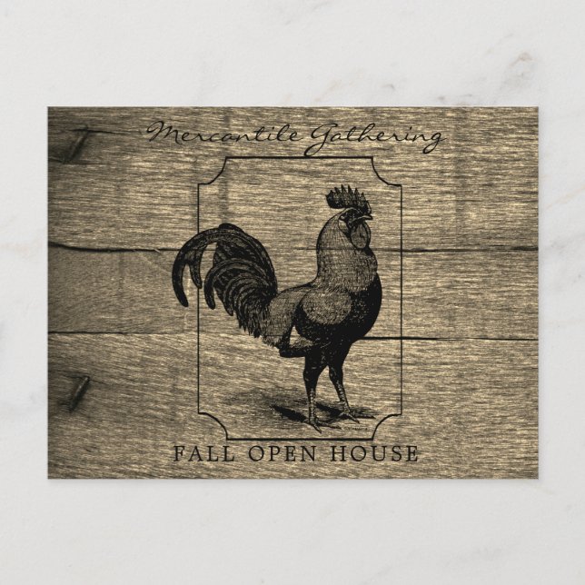 Cartão Postal Rustic Farmhouse Rooster Barnwood (Frente)