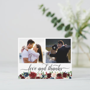 Cartão Postal Rustic Floral   Marinho Burgundy Foto Obrigado