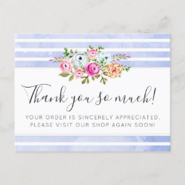Cartão Postal Rustic Floral Watercolor Modern Stripe Obrigado