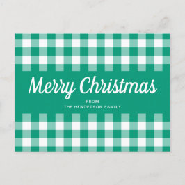 Cartão Postal Rustic Green Gingham Chefiou Feliz Natal
