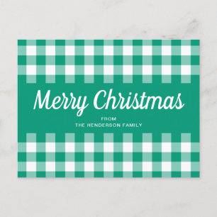 Cartão Postal Rustic Green Gingham Chefiou Feliz Natal