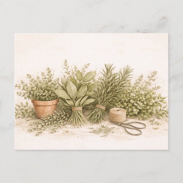 Cartão Postal Rustic Herb Bundle Botanical Watercolor Still Life (Frente)