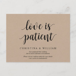 Cartão Postal Rustic Kraft, amor é paciente, casado adiado