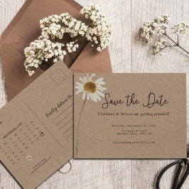 Cartão Postal Rustic Kraft Data de Casamento com Girassol Seco S