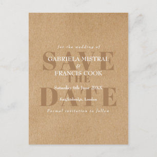 Cartão Postal Rustic Kraft Moderno Elegante Chic Salve a Data