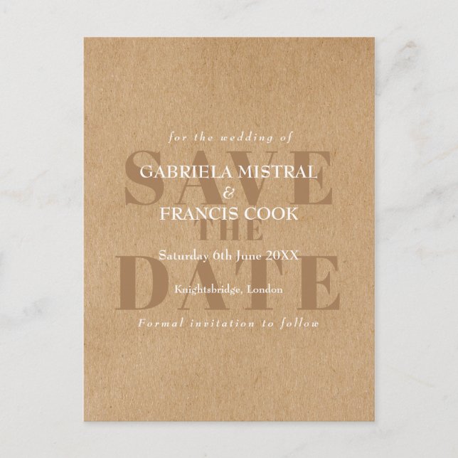 Cartão Postal Rustic Kraft Moderno Elegante Chic Salve a Data (Frente)