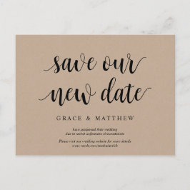 Cartão Postal Rustic Kraft, salve nossa nova data, casamento adi