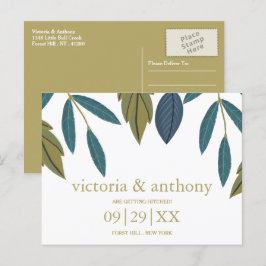 Cartão Postal Rustic Leaf Floral Weding A Data