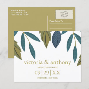 Cartão Postal Rustic Leaf Floral Weding A Data