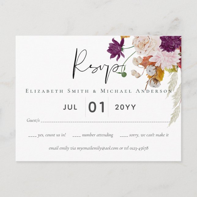 Cartão Postal Rustic Maroon Ginger Blush Weding RSVP (Frente)