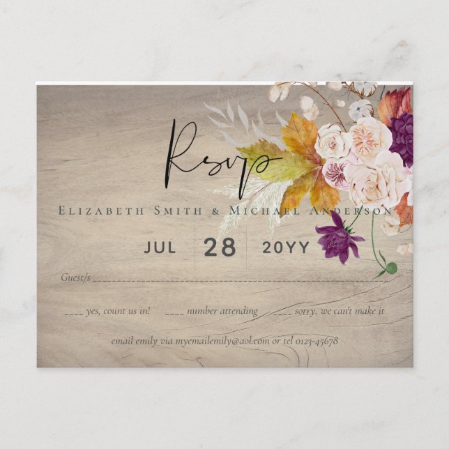 Cartão Postal Rustic Maroon Ginger Blush Weding RSVP (Frente)