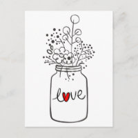 Rustic Mason Jar Black and White Love Flowers