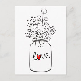 Cartão Postal Rustic Mason Jar Black and White Love Flowers