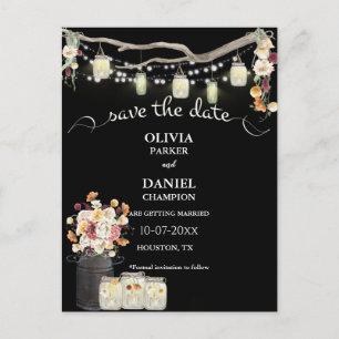 Cartão Postal Rustic Mason Jar String Luzes Aquarela Flores 