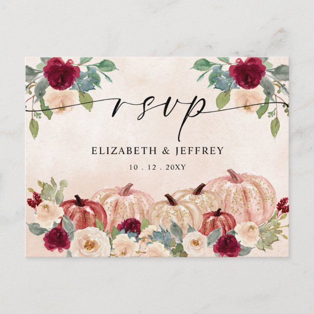 Cartão Postal Rustic Modern Pumpkins Country Fall RSVP (Frente)