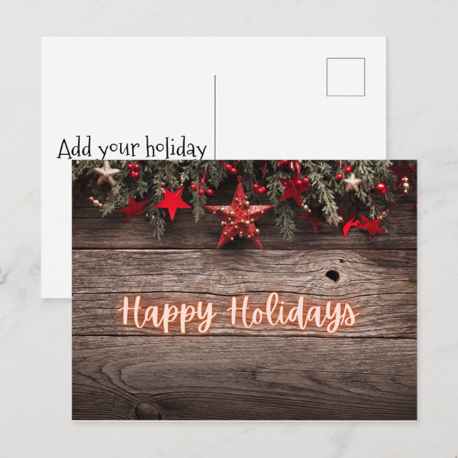 Cartão Postal Rustic Neon Happy Holidays (Frente/Verso)