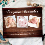 Cartão Postal Rustic New Baby 3 Photo Birth Anúncio Obrigado Y<br><div class="desc">Anuncie seu novo bebê a amigos e família com estes cartões de nascimento de colagem de fotos modernas, de madeiras rústicas, divertidas e divertidas. Personalize com 3 de suas fotos favoritas e personalize com nome, data de nascer, estatísticas de natalidade. COPYRIGHT © 2020 Judy Burrows, Black Dog Art - Todos...</div>