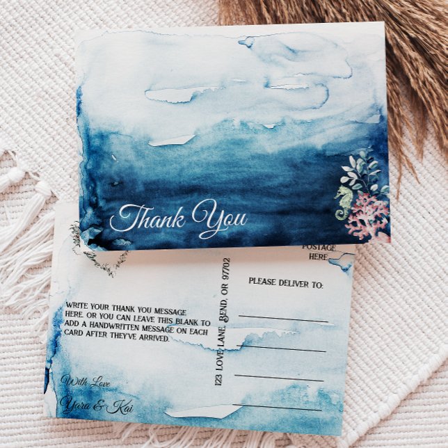 Cartão Postal Rustic Ocean Wedding Obrigado Cartão-Postal (Criador carregado)