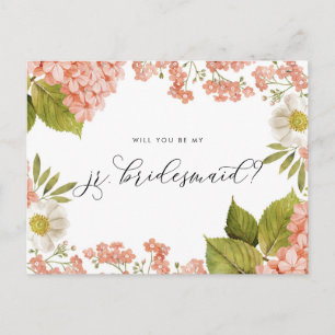 Cartão Postal Rustic Peach Watercolor Hydrangeas Jr. Bridesmaid