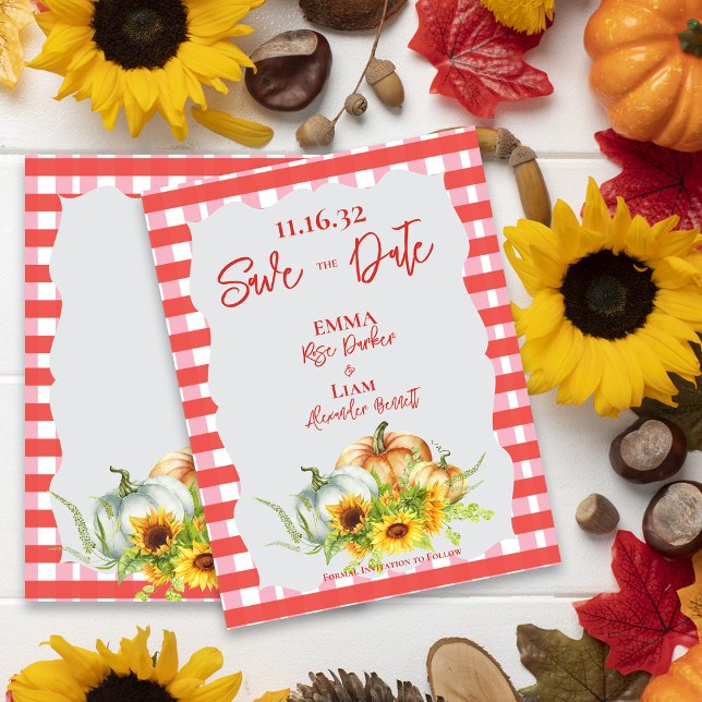 Cartão Postal Rustic Pumpkins Sunflower Casamento Salvar a Data (Rustic Pumpkins Sunflowers Wedding Save the Date Postcard)