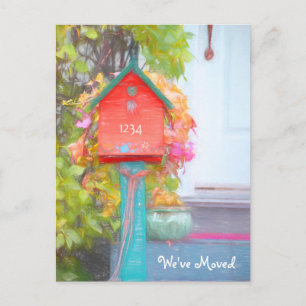 Cartão Postal Rustic Red Birdhouse Novo Endereço Em Movimento