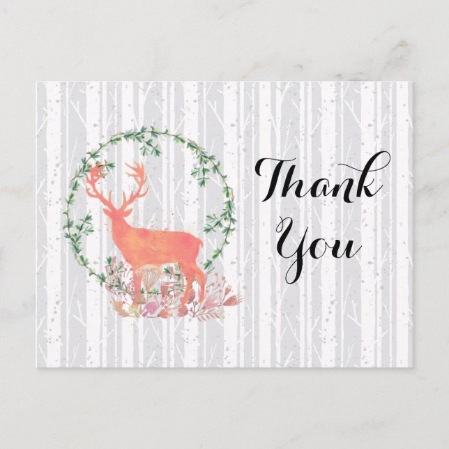 Cartão Postal Rustic Reindeer Boho Watercolor Obrigado (Frente)