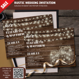 Cartão Postal RUSTIC RSVP Mason Jars Strings Ilumina Orçamento