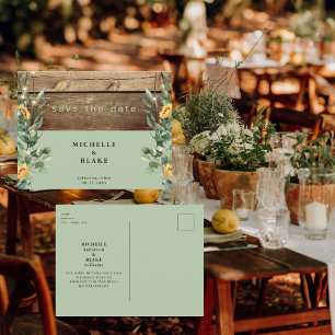 Cartão Postal Rustic Sage Foliage Girassol Salvar Data