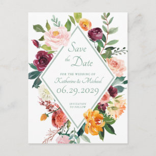 Cartão Postal Rustic Sage Green Fall Flowers Salvar Data