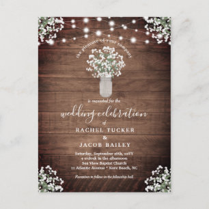 Cartão Postal Rustic String Lights Mason Jar Budget Casamento