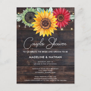 Cartão Postal Rustic Sunflower Barnwood Casal Invite