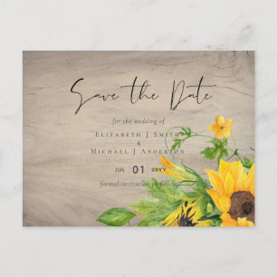 Cartão Postal Rustic Sunflower Woodland Casamento Salva a Data
