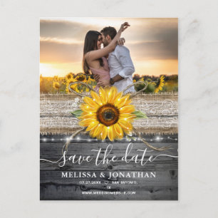 Cartão Postal Rustic Vintage Wood Lace Sunflower Salvar Data