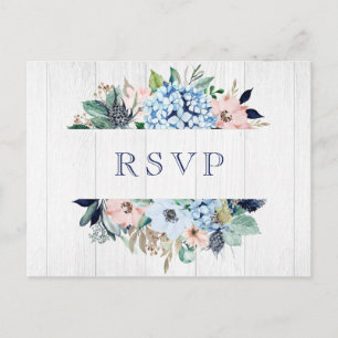 Cartão Postal Rustic Watercolor Floral Hydrangea Weding RSVP
