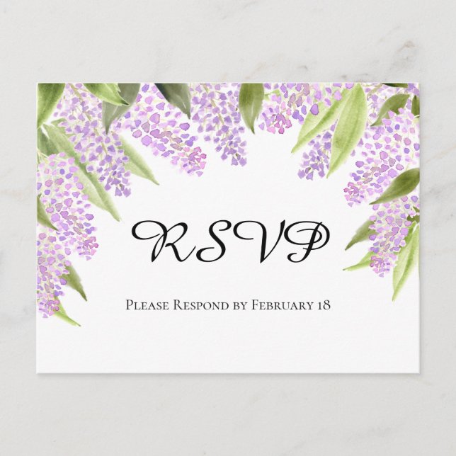 Cartão Postal Rustic Watercolor Lilacs Wedding RSVP (Frente)