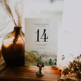 Cartão Postal Rustic Watercolor Mountain Wedch Table Number