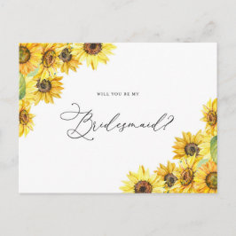 Cartão Postal Rustic Watercolor Sunflower Be My Bridesmaid