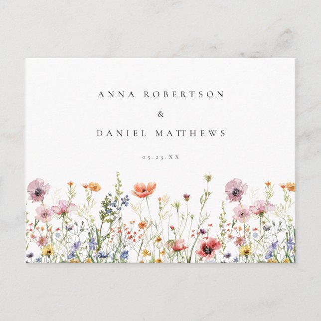 Cartão Postal Rustic Wildflower Wedding RSVP (Frente)