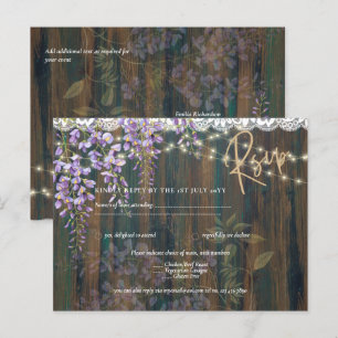 Cartão Postal Rustic Wisteria Wood Lights Casamento RSVP
